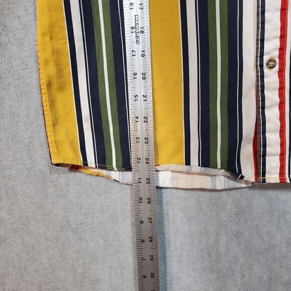 GUESS Shirt Mens Large Green Striped Regular Fit Collar Casual Button Down Vtg - Picture 5 of 12